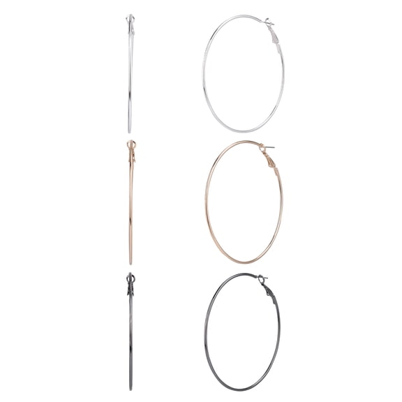 Time and Tru Adult Women's 3 Pair Multi Plate Metal Hoop Earring Set