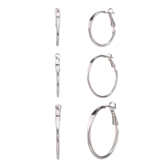 Time and Tru Adult Women's 3 Pair Silver Tone Metal Hoop Earring Set