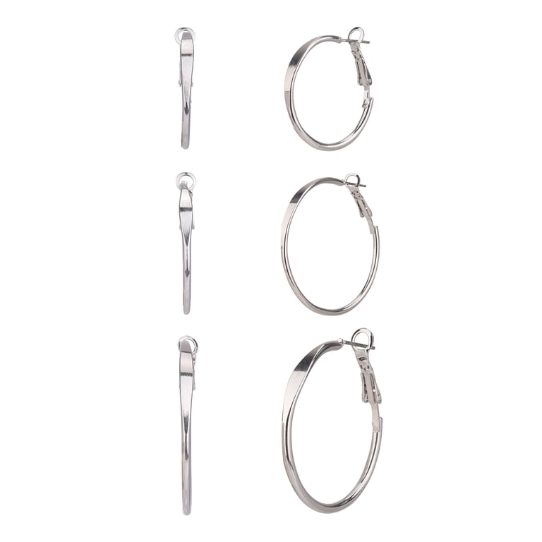 Time and Tru Silver Tone Metal Hoop Earrings for Women Hypoallergenic Post Jewelry