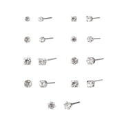Time and Tru Adult Women's 9 Pair Silver Tone Crystal Stud Metal Earrings Set