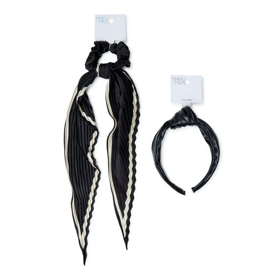 Time and Tru Adult Women's Black Hair Tie and Knotted Headband Set, 2-Piece