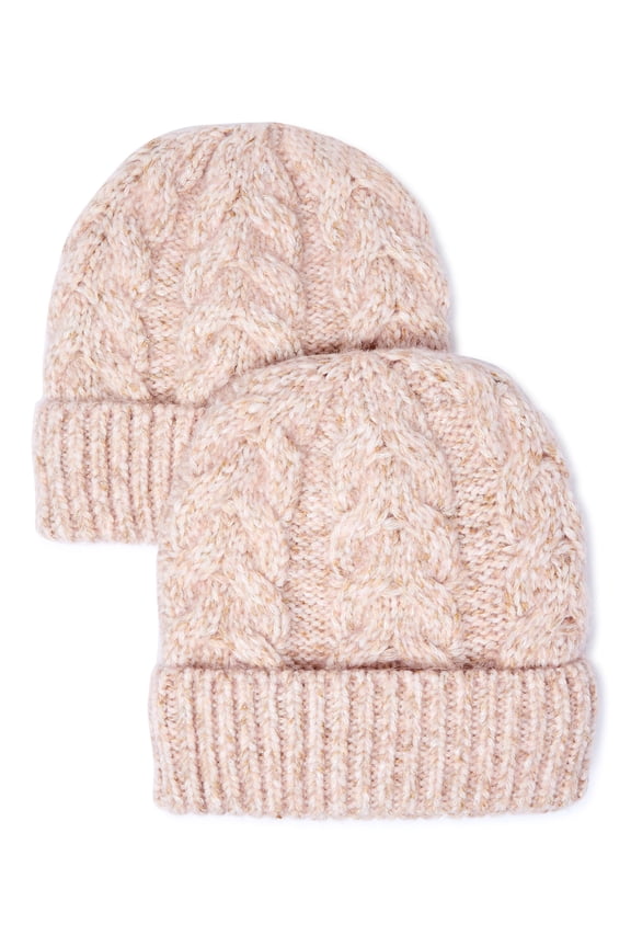 Adult Women's Cable Knit Beanie Set, 2- Piece
