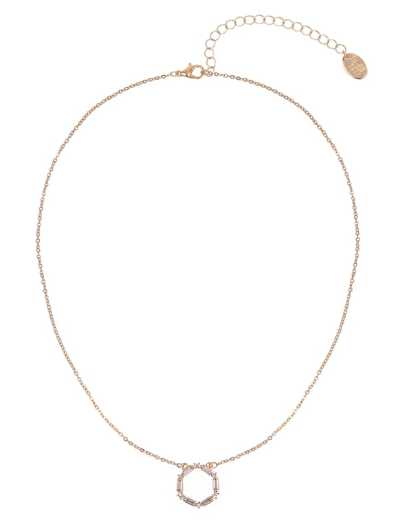 Adult Women's Gold Tone Baguette Crystal Metal Pendant Necklace