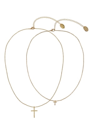 Adult Women's Gold Tone Cross 2 Row Metal Pendant Necklace