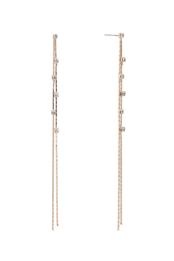 Adult Women's Gold Tone Double Chain Drop Crystal Metal Earring