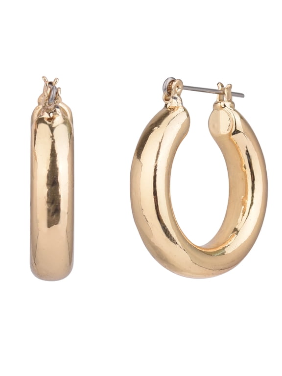 Adult Women's Gold Tone Medium Wide Metal Hoop Earring