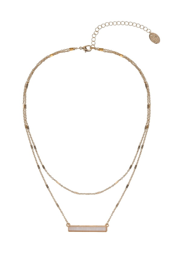 Adult Women's Gold Tone Mother of Pearl Bar Metal Pendant Necklace