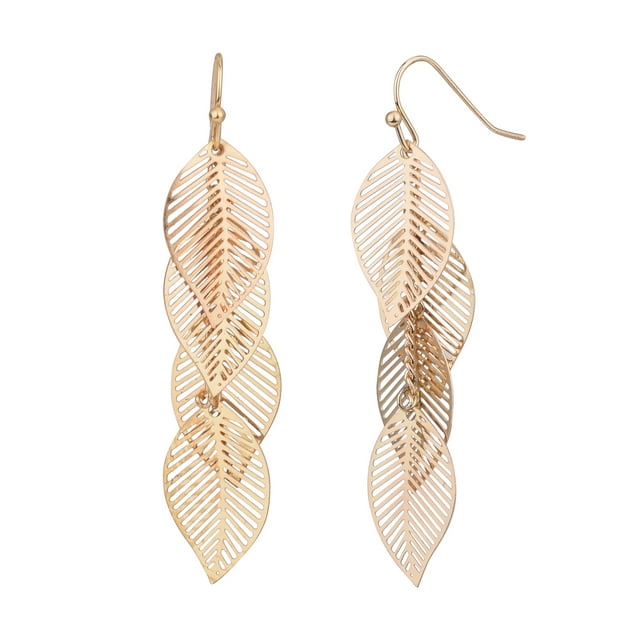 Time and Tru Adult Women's Gold Tone Multi Filigree Leaf Metal Drop Earring
