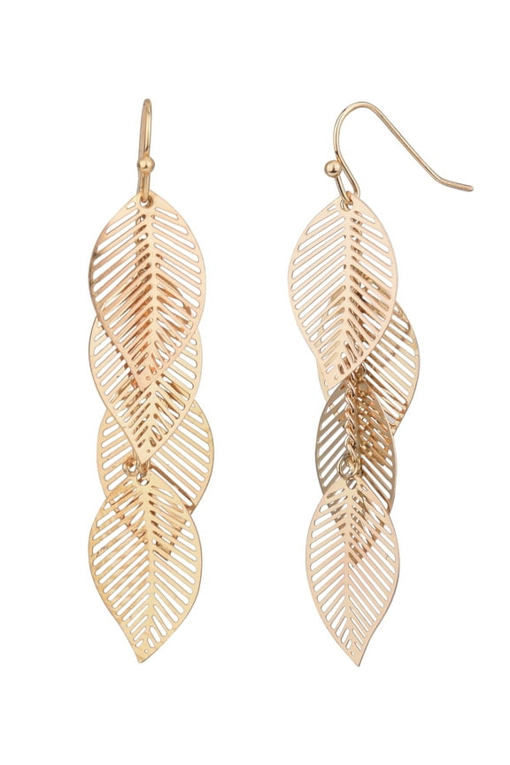 Adult Women's Gold Tone Multi Filigree Leaf Metal Drop Earring