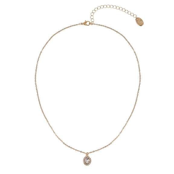 Time and Tru Adult Women's Gold Tone Oval Halo Crystal Delicate Metal Pendant Necklace