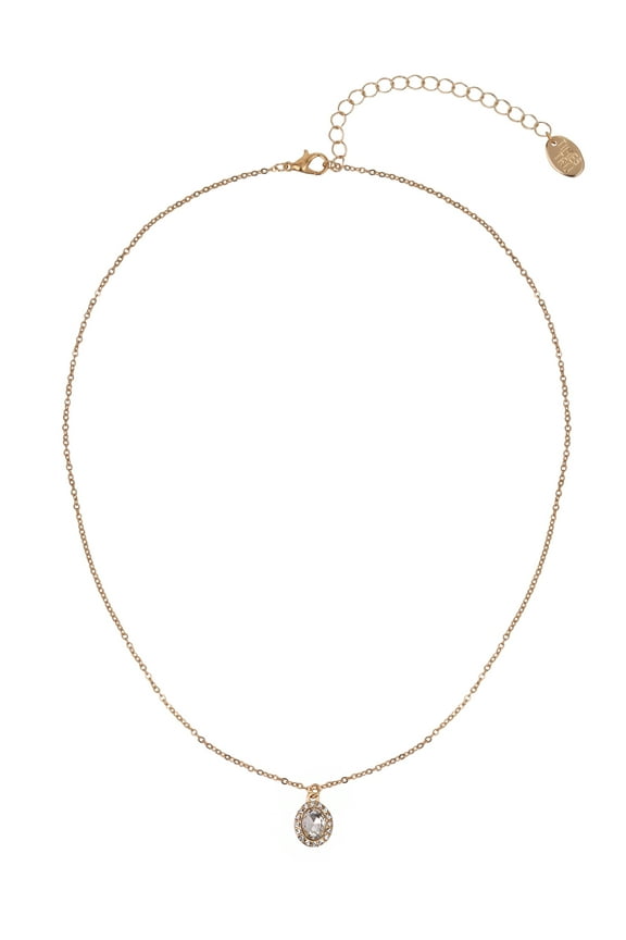 Adult Women's Gold Tone Oval Halo Crystal Delicate Metal Pendant Necklace