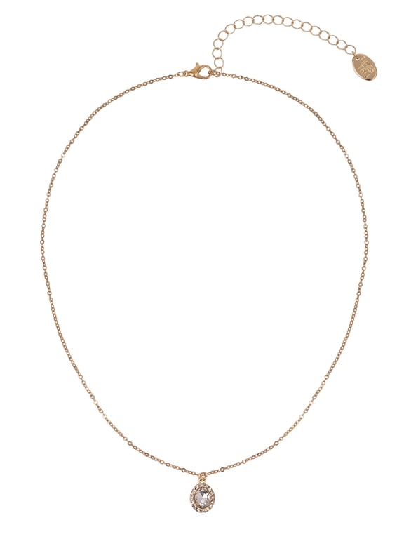 Adult Women's Gold Tone Oval Halo Crystal Delicate Metal Pendant Necklace