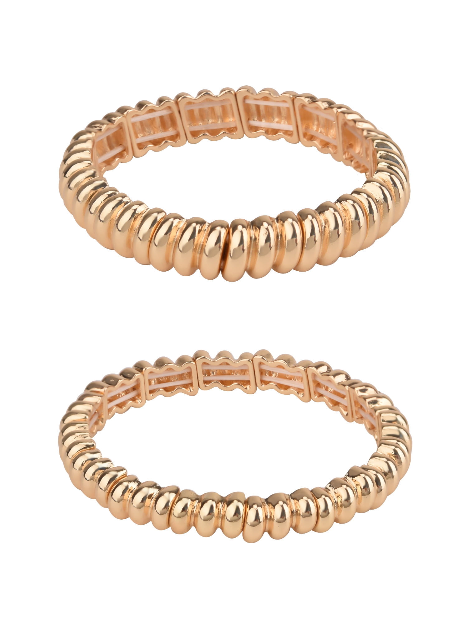 TIME AND TRU Adult Women's Gold-Tone Textured Metal Stretch Bracelet Set, 2 Piece
