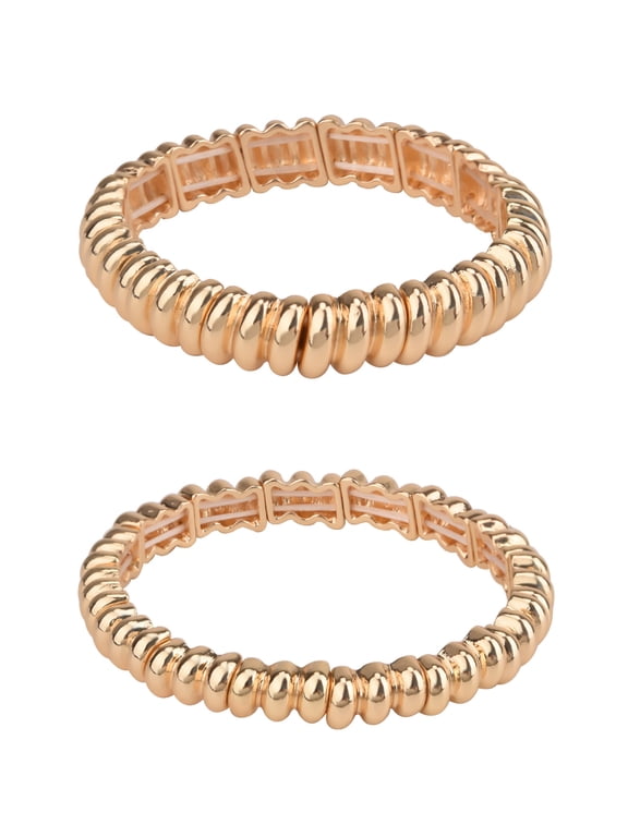 Adult Women's Gold-Tone Textured Metal Stretch Bracelet Set, 2 Piece