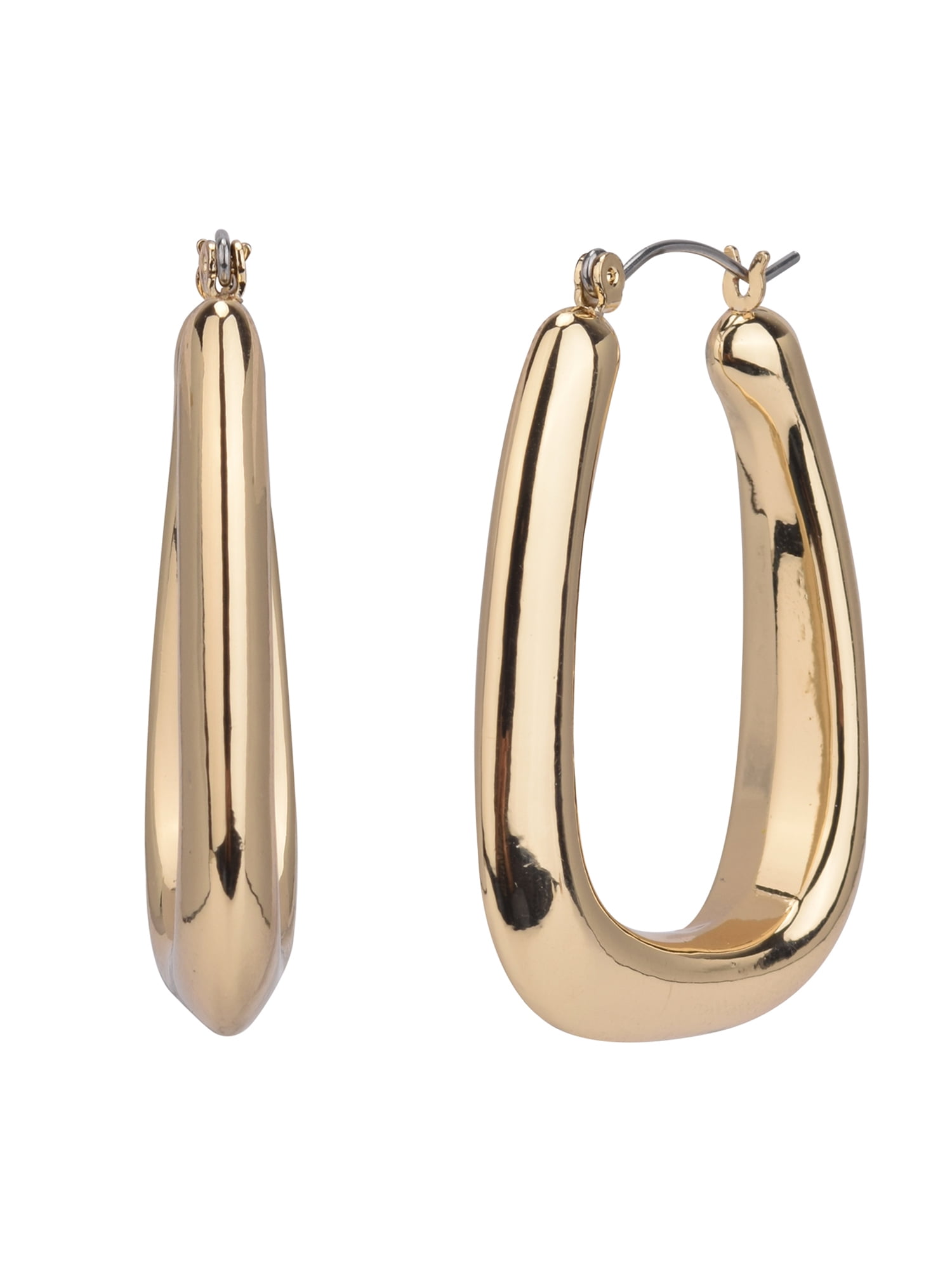 Time and Tru Adult Women's Gold Tone Wide Click Top Metal Hoop Earring