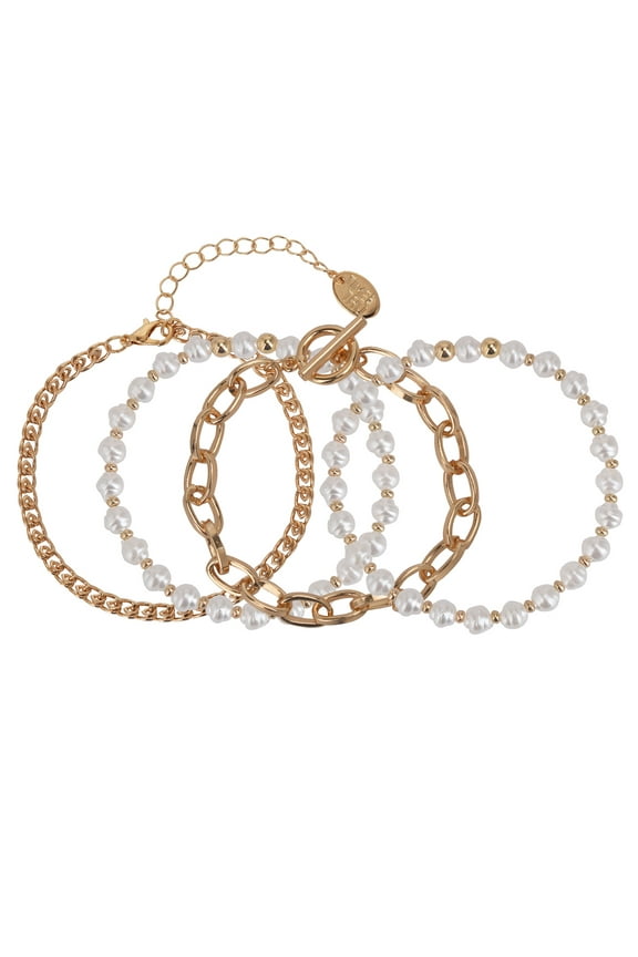 Adult Women's Gold Tone and Faux Pearl Bracelet Set, 4 Piece