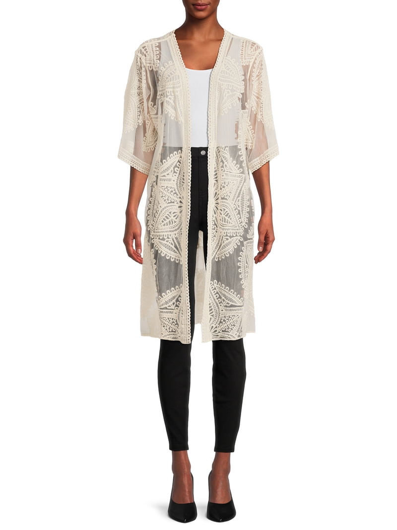 Time and Tru Lace Kimono - Ivory Layering Piece for Women
