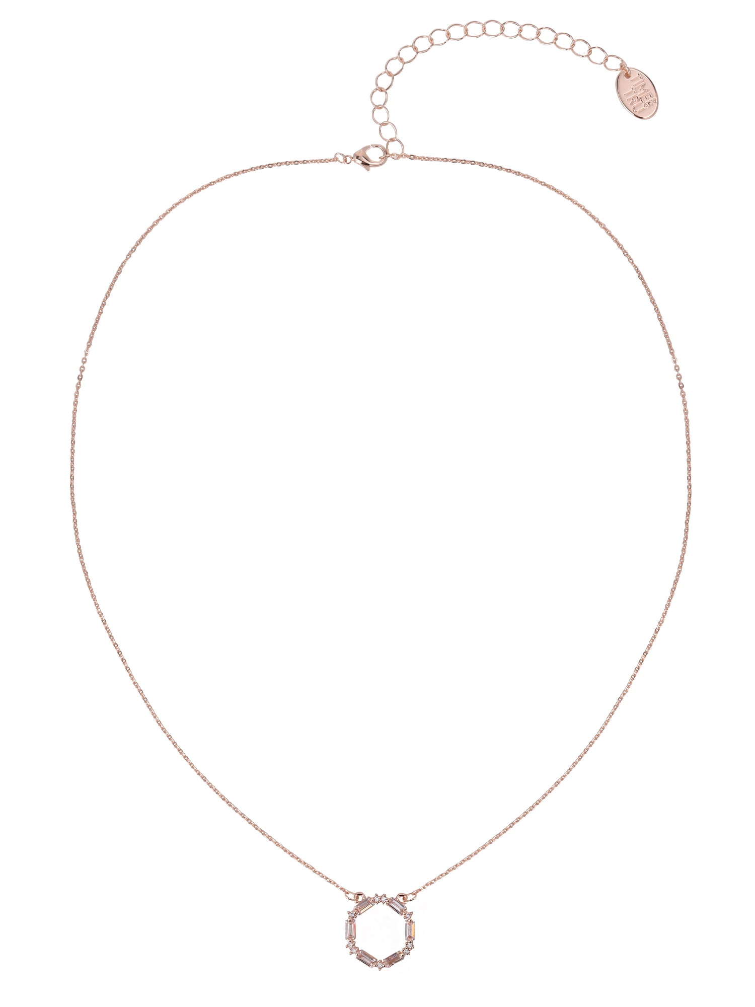 Time and Tru Adult Women's Rose Gold Tone Baguette Crystal Metal Pendant Necklace