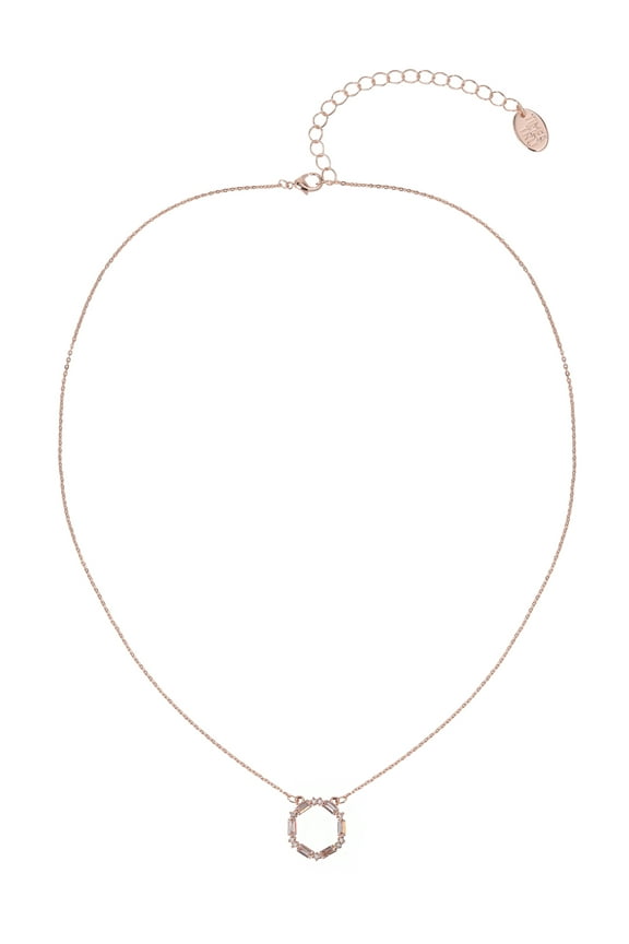 Adult Women's Rose Gold Tone Baguette Crystal Metal Pendant Necklace