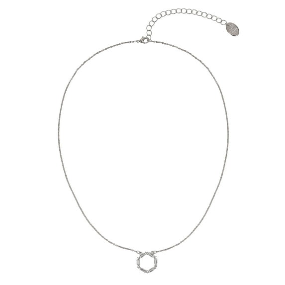 Time and Tru Adult Women's Silver Tone Baguette Crystal Metal Pendant Necklace