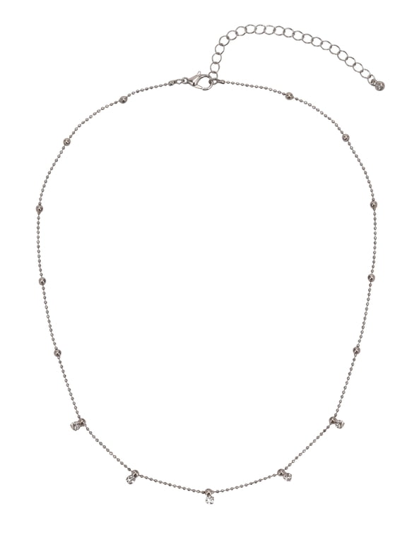 Adult Women's Silver Tone Crystal Dangle Delicate Metal Necklace