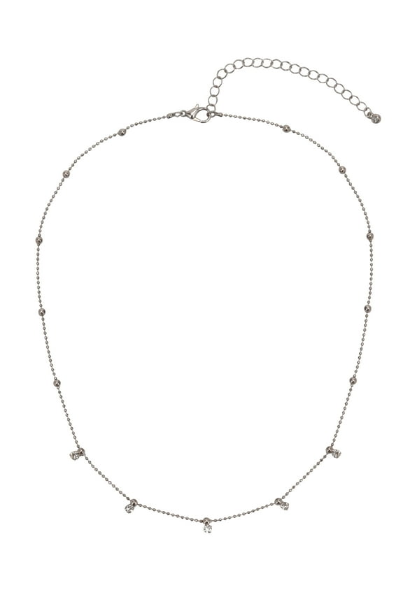 Adult Women's Silver Tone Crystal Dangle Delicate Metal Necklace