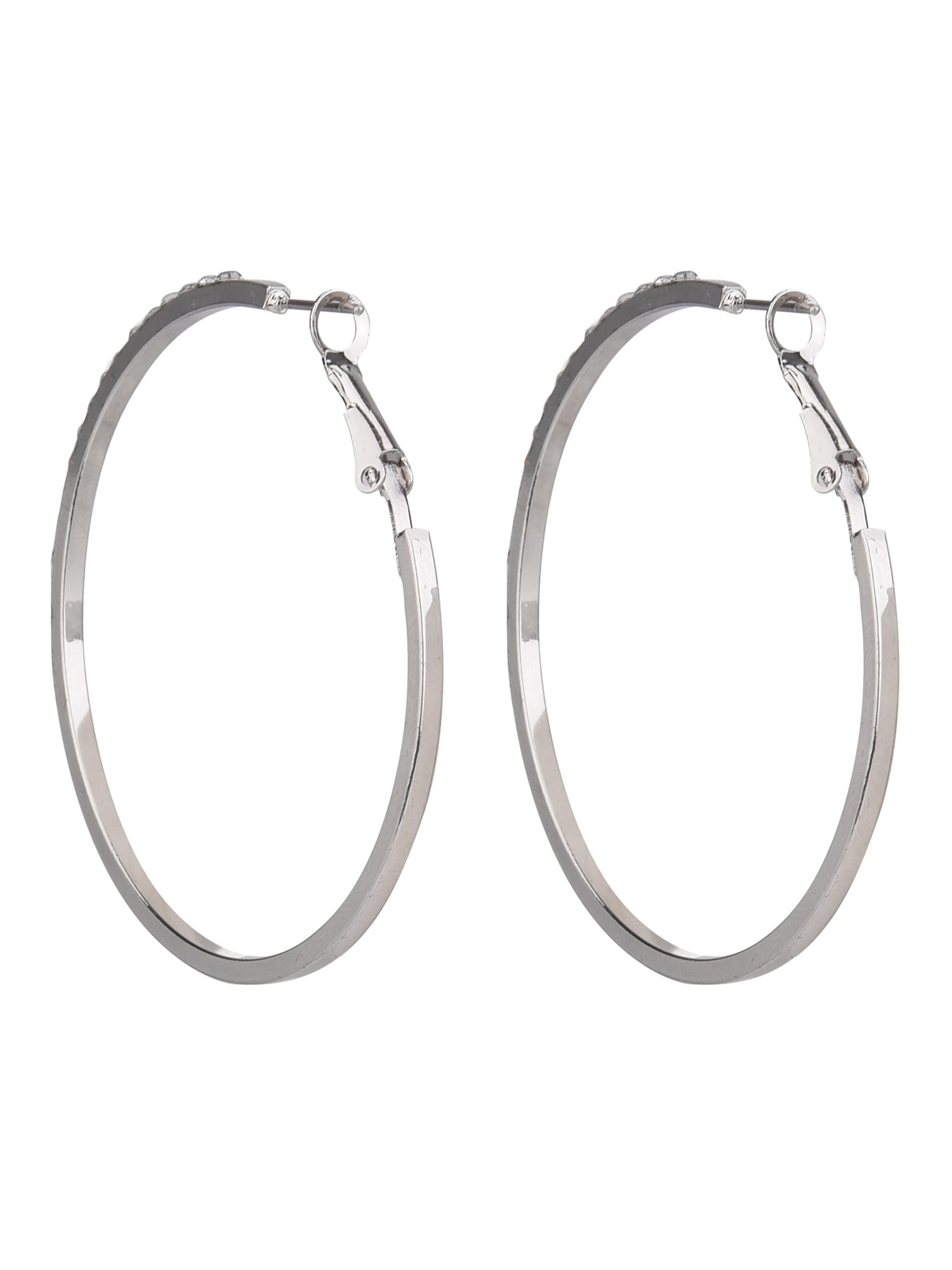 Time and Tru Adult Women's Silver Tone Crystal Metal Hoop