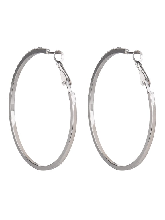 Adult Women's Silver Tone Crystal Metal Hoop Earring