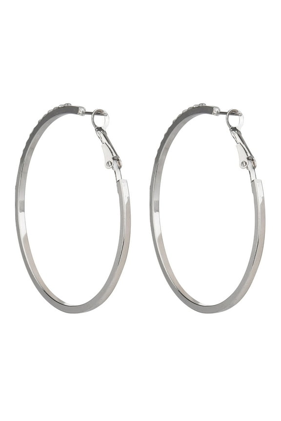 Adult Women's Silver Tone Crystal Metal Hoop Earring