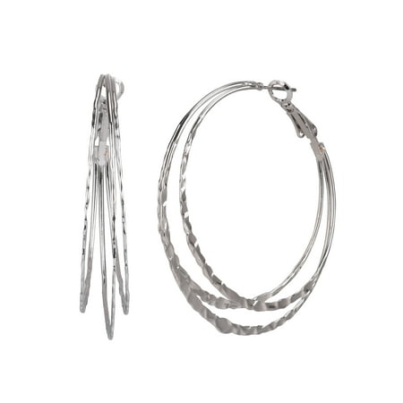 Time and Tru Adult Women's Silver Tone Double Layer Hammered Metal Hoop Earring