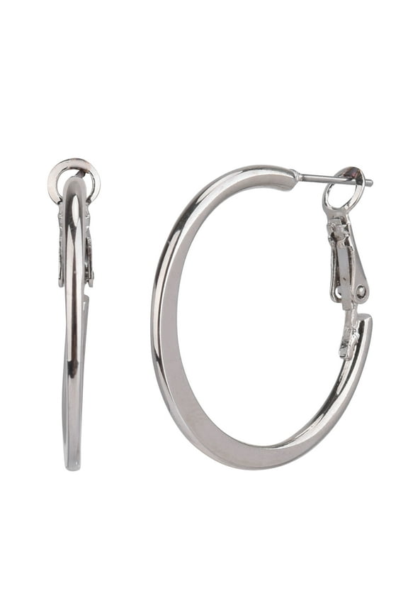 Adult Women's Silver Tone Knife Edge Metal Hoop Earring