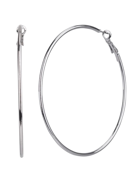 Adult Women's Silver Tone Large Metal Hoop Earring