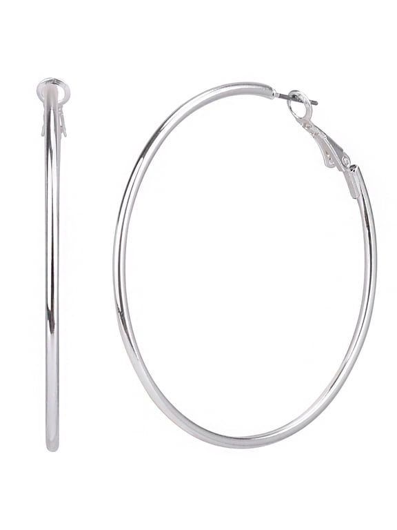 Adult Women's Silver Tone Large Metal Hoop Earring