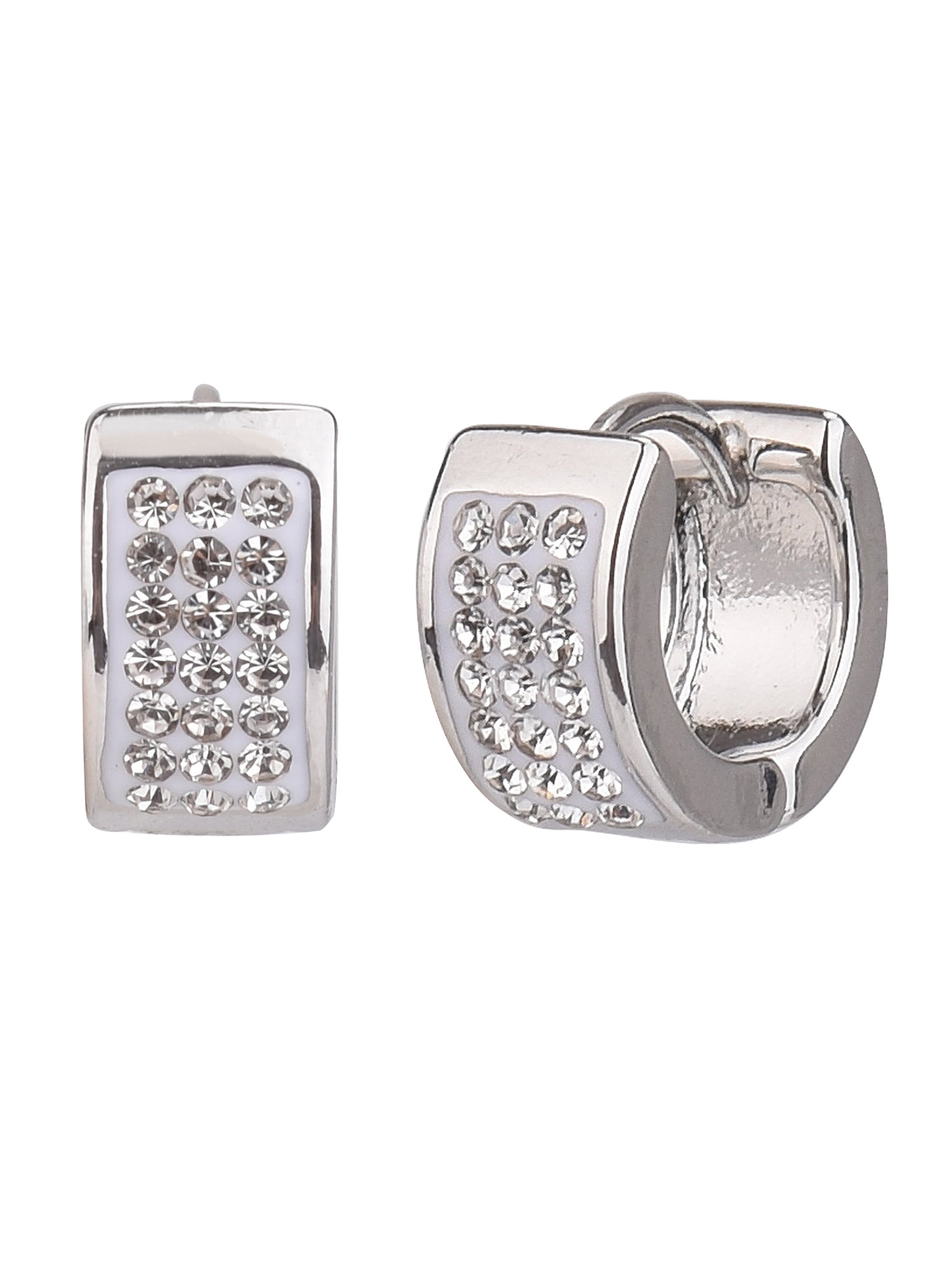 Time and Tru Adult Women's Silver Tone Small Crystal Huggie Metal Hoop Earring