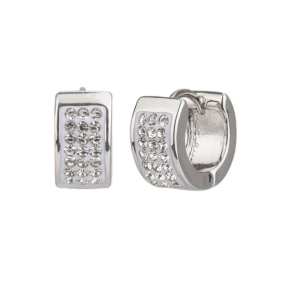 Time and Tru Adult Women's Silver Tone Small Crystal Huggie Metal Hoop Earring