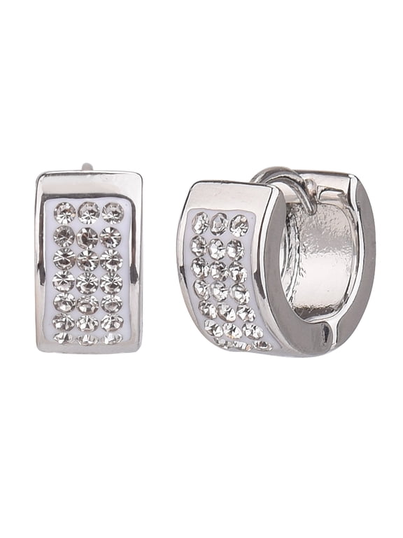 Adult Women's Silver Tone Small Crystal Huggie Metal Hoop Earring