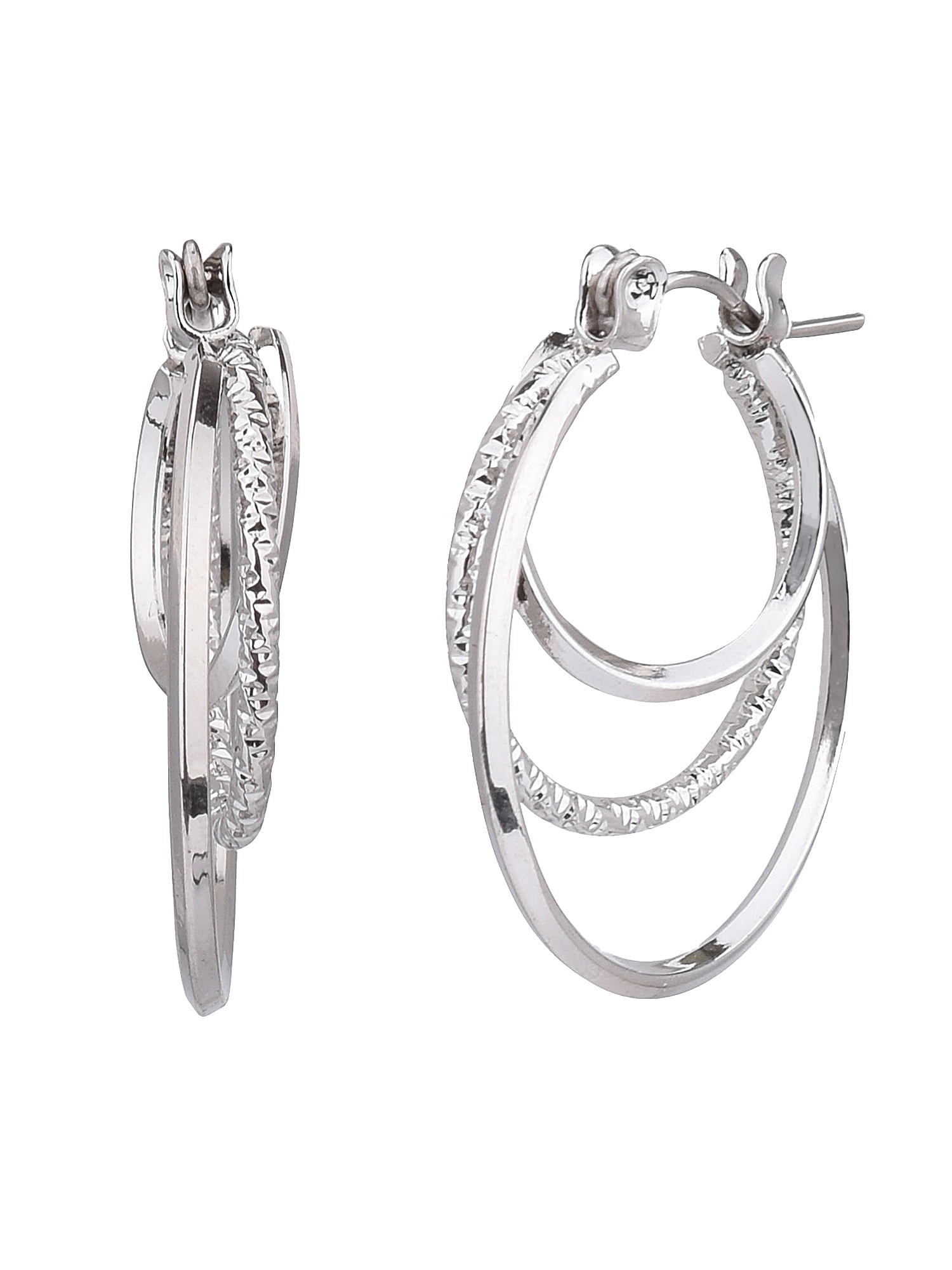Time and Tru Adult Women's Silver Tone Twist Metal Hoop Time and Tru Adult Women's Silver Tone Twist Metal Hoop