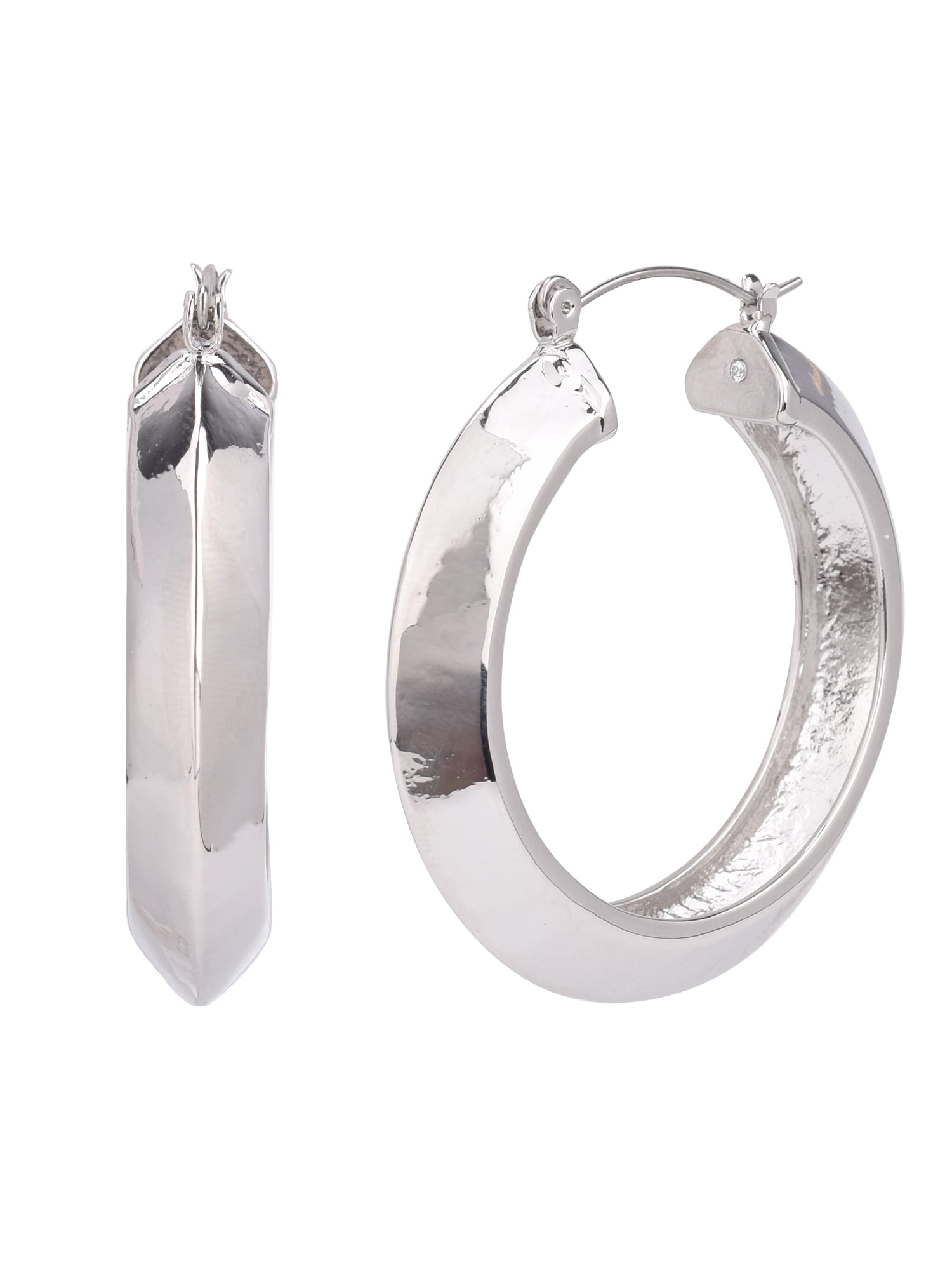 T&T Black Stainless Steel Two-Sided Thick Hoop Earrings For Men – Clip-On, Nickel-Free