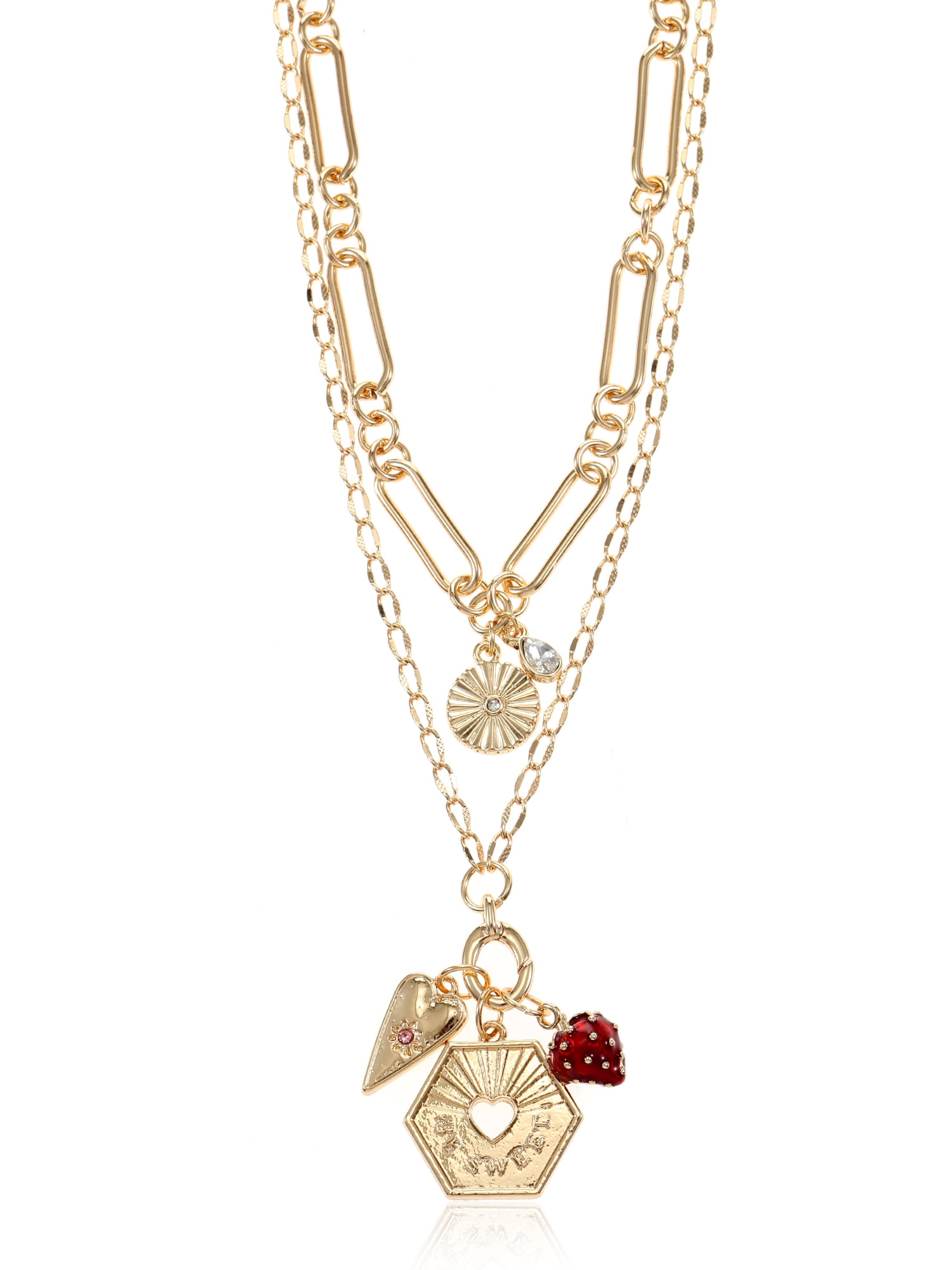 Time and Tru Be Sweet Charm Necklace Set Goldtone