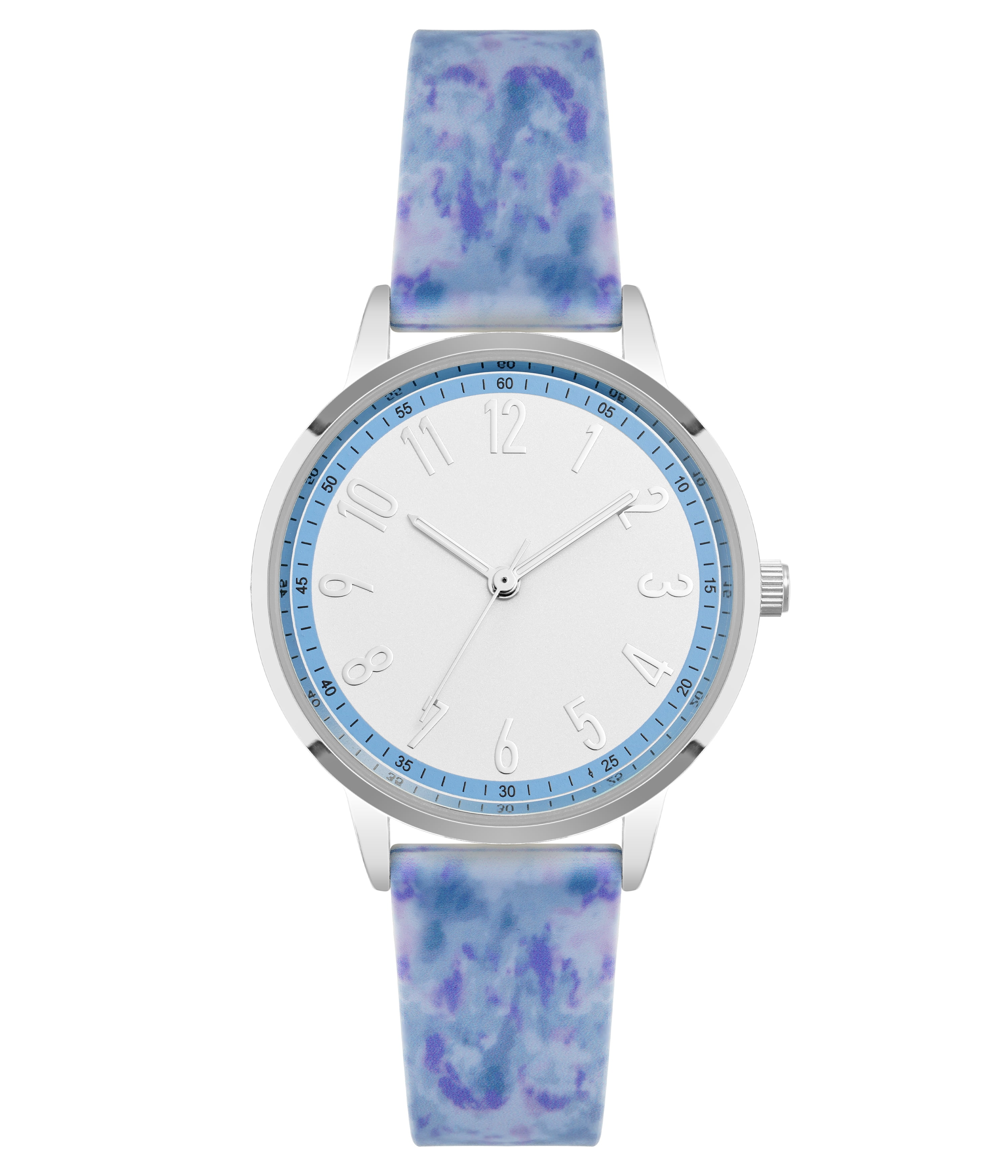 Time and Tru Blue Silicone Strap Round White Dial Casual Wom
