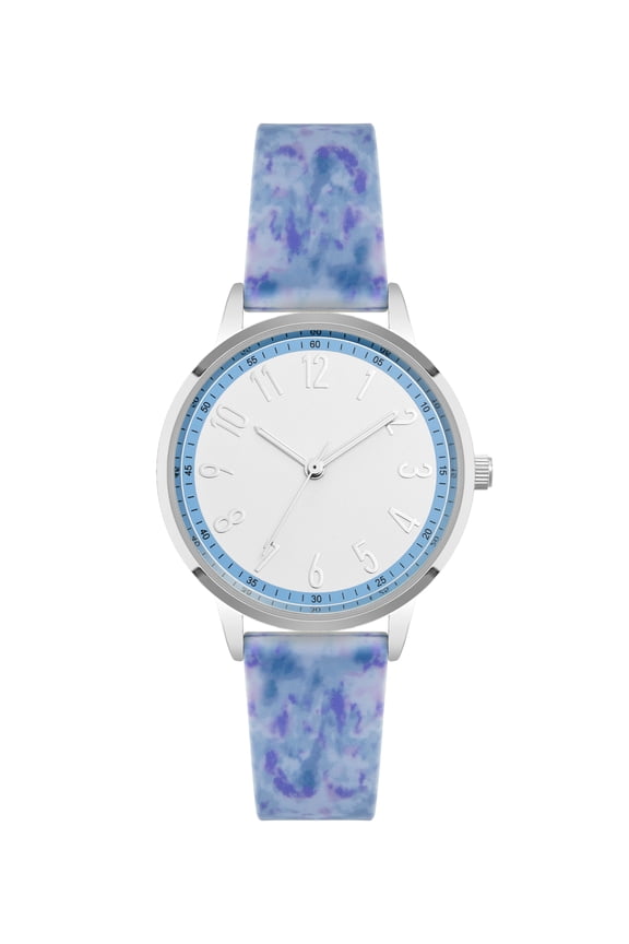 Blue Silicone Strap Round White Dial Casual Womens Watch