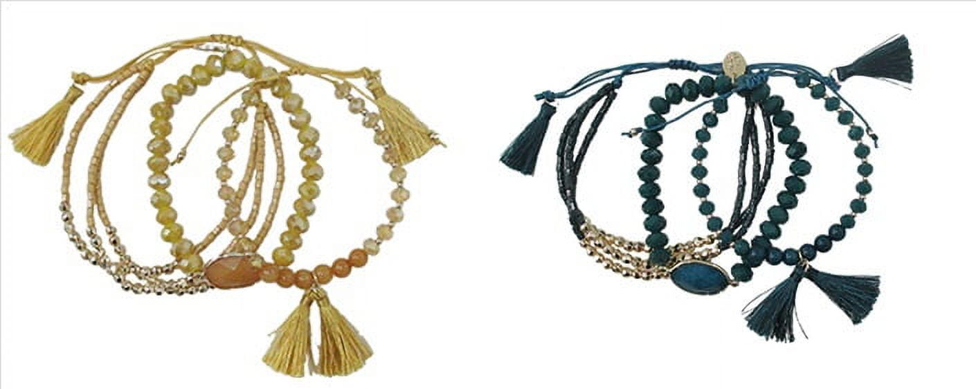 Time and Tru Boho Beaded Tassel Bracelet Set, Gold-tone, 2-Piece