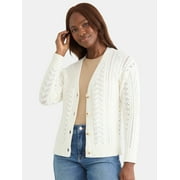 TIME AND TRU Women's and Women's Plus Cable Knit Cardigan Sweater, Lightweight, Sizes XS-4X