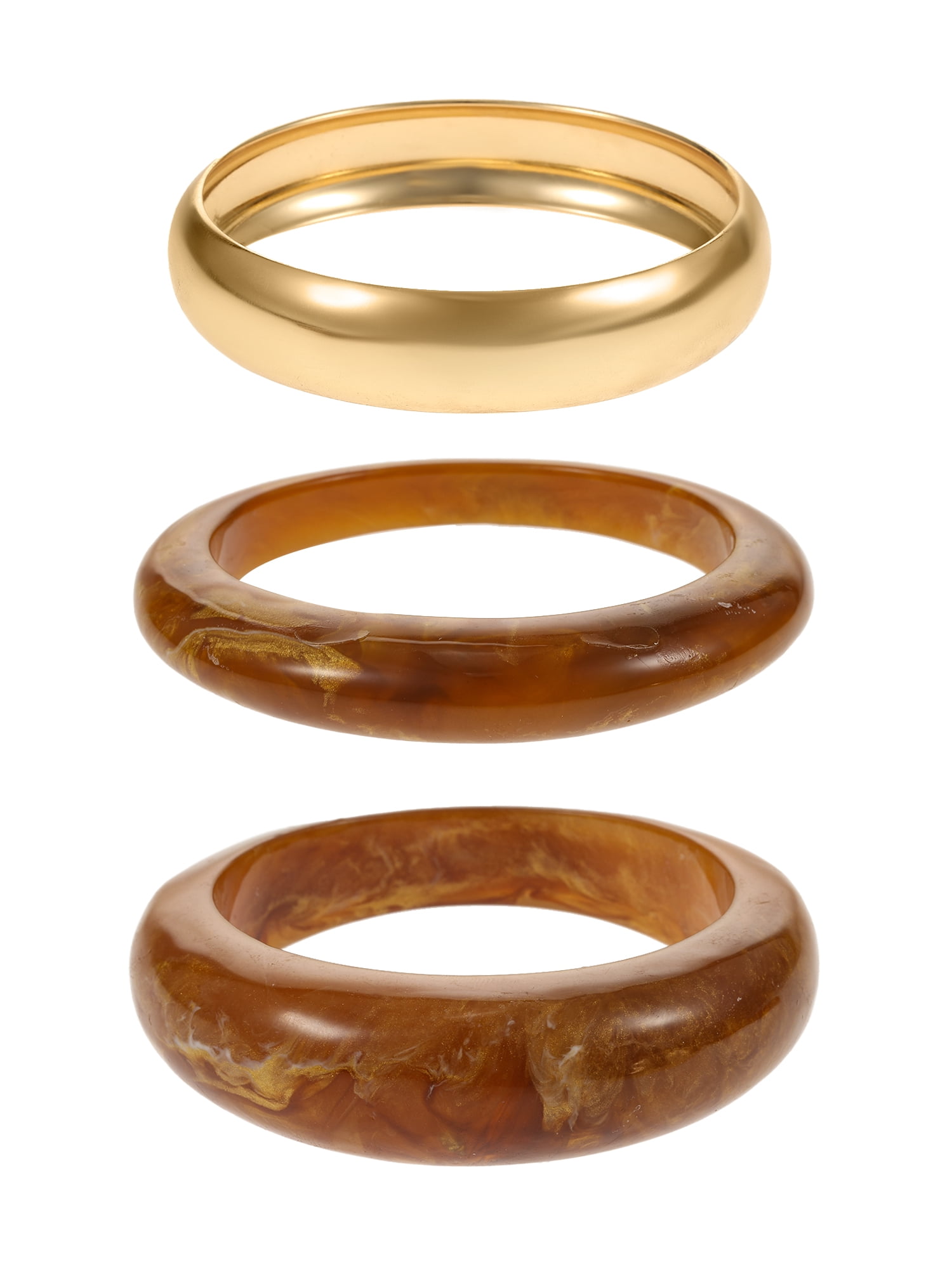 Time and Tru Women's Bangle Bracelet Set, 3 Piece, Gold-Tone and Brown