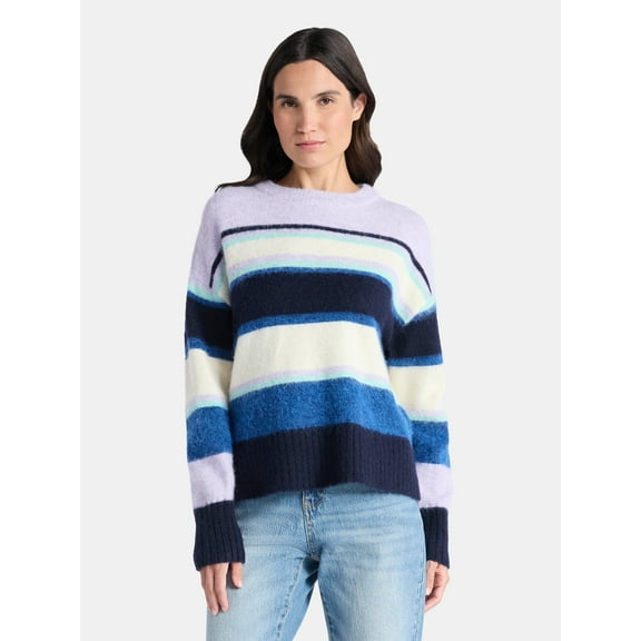 Time and Tru Women’s Brushed Stripe Sweater, Midweight, Sizes XS-XXXL