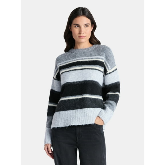 Time and Tru Women’s Brushed Stripe Sweater, Midweight, Sizes XS-XXXL
