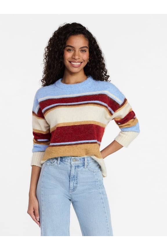 Women’s Brushed Stripe Sweater, Midweight, Sizes XS-XXXL