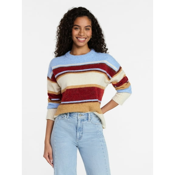 Time and Tru Women’s Brushed Stripe Sweater, Midweight, Sizes XS-XXXL