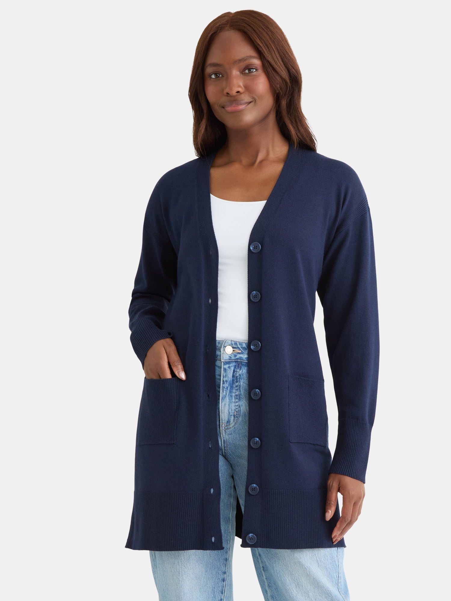 Time and Tru Women’s Longline Button Front Cardigan Sweater, Lightweight, Sizes XS-XXXL