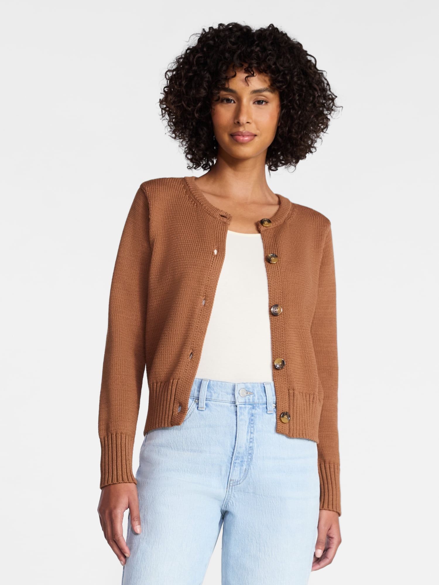 Time and Tru Women's Button Front Cardigan Sweater, Midweight, Sizes XS-XXXL